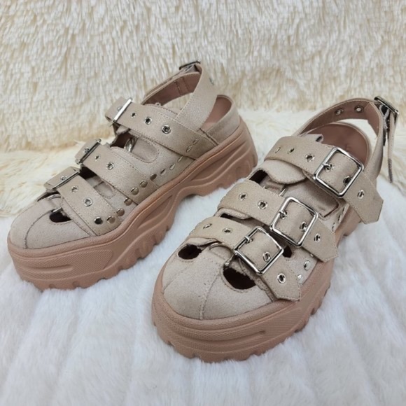 Cape Robbin Shoes - Cape Robbin Nude 3 Buckle 1" Platform Sandals